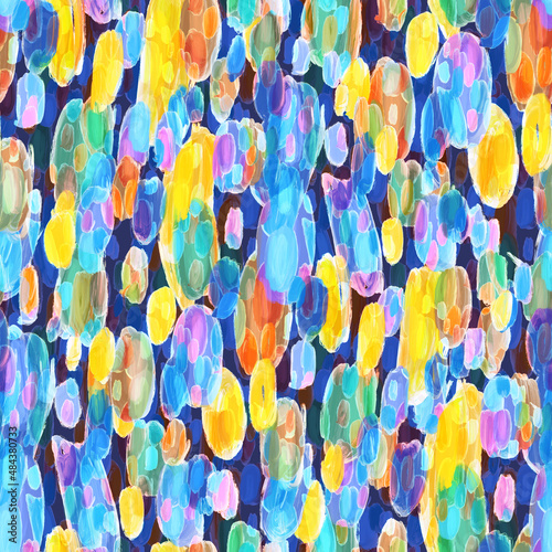 Creative seamless pattern with beautiful bright abstract elements. Colorful texture for any kind of a design. Graphic abstract background. Contemporary art. Trendy modern style. Oil paint effect.