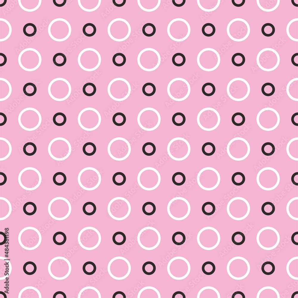 Tile vector pattern with black and white dots on pastel pink background