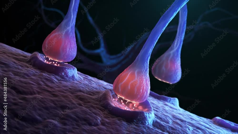Synapse and Neuron cells sending electrical chemical signals . 3D animation