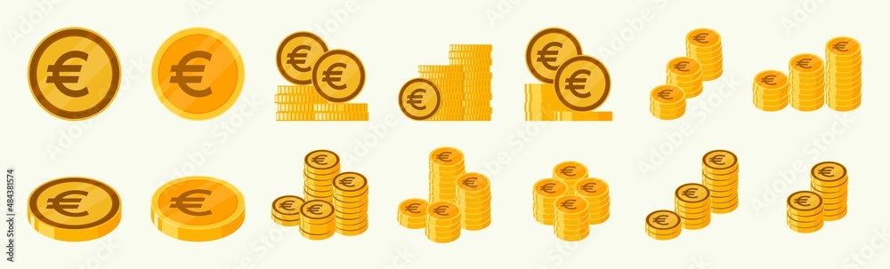 Euro Currency Coin Icon Set - obrazy, fototapety, plakaty 