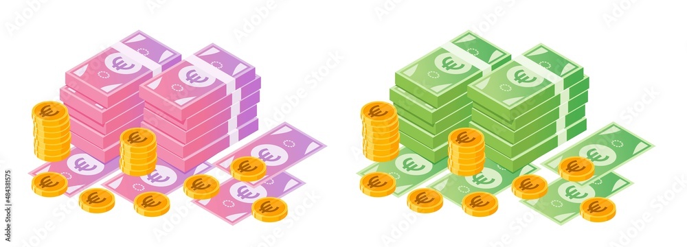 Euro Money Bundle and Coins Illustration
