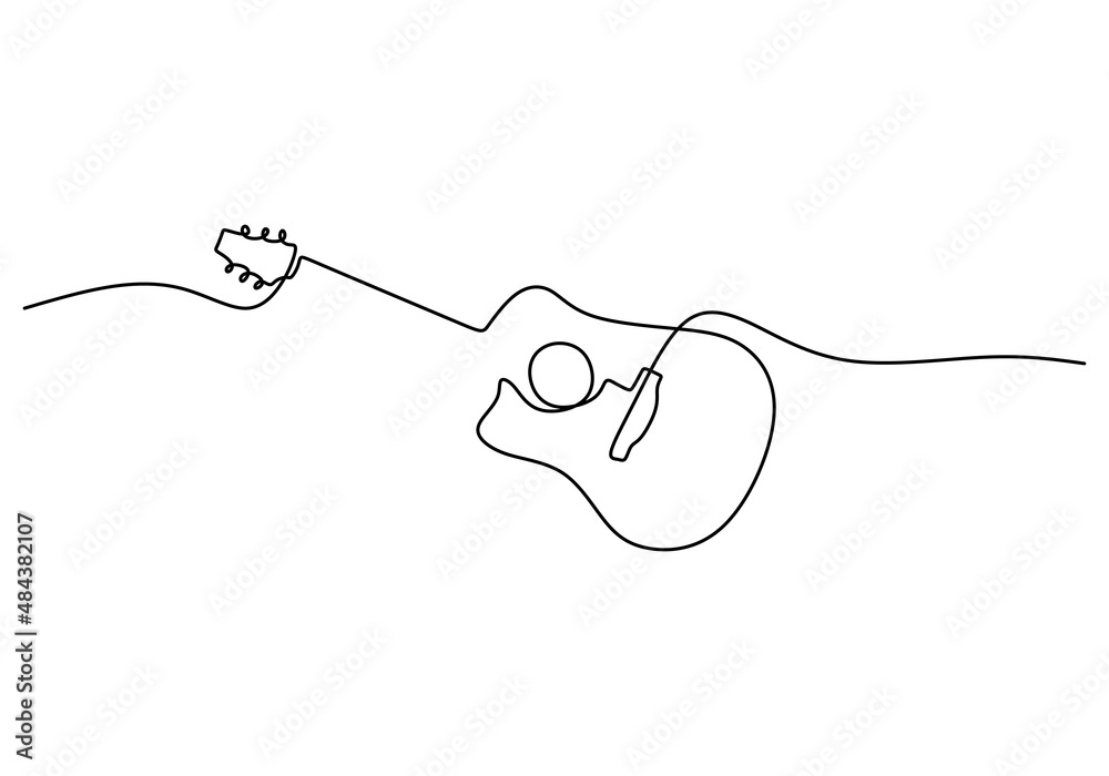 Obraz premium One continuous single line of classic guitar isolated on white background.