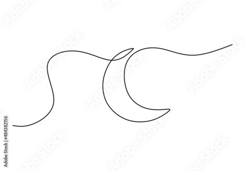 One continuous single line of Crescent moon for ramadhan isolated on white background.