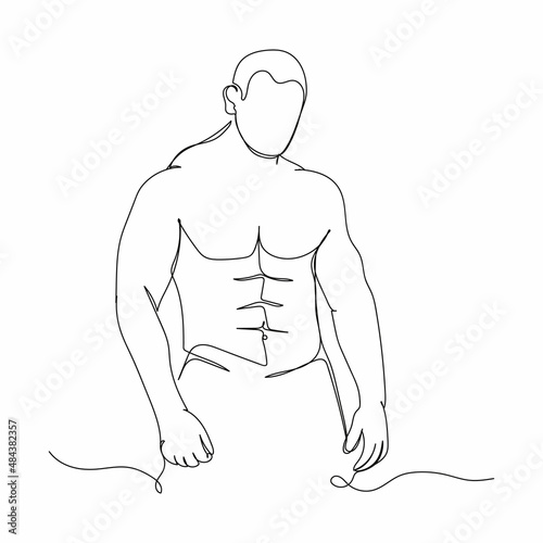 Continuous one simple single abstract line drawing of fitness male icon in silhouette on a white background. Linear stylized.
