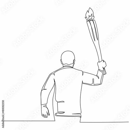 Continuous one simple single abstract line drawing of olympic man icon in silhouette on a white background. Linear stylized.