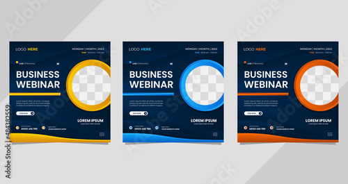 Set of business webinar social media template with circle frame
