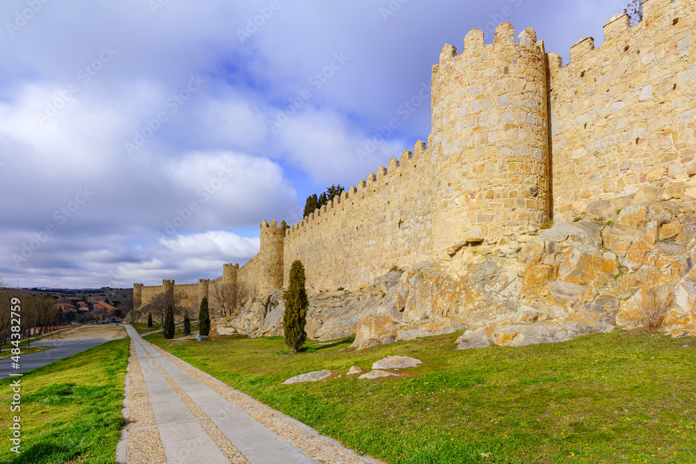 Wall that surrounds the entire old town of the medieval city of Avila, Spain.