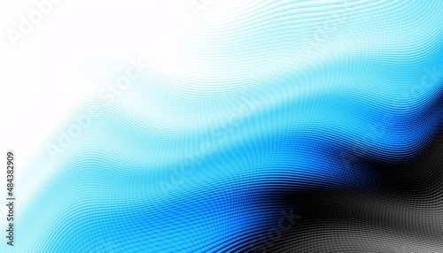 Abstract digital fractal pattern. Horizontal orientation. Expressive curved blue lines on white background.