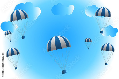 Fototapeta Naklejka Na Ścianę i Meble -  Parachute birthday sky blue theme abstract background.party,banner template