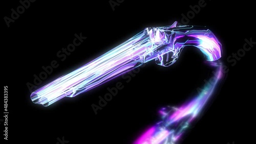 Cyberpunk sky-fi HUD digital weapon. 3d render of a military gun in neon colors. High quality 4k footage. Video 30fps photo