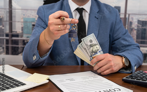 businessman man in a stylish clean suit working on a very important work contract.