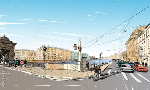 Russia. Saint Petersburg. Unusual perspective hand drawn sketch. City vector illustration