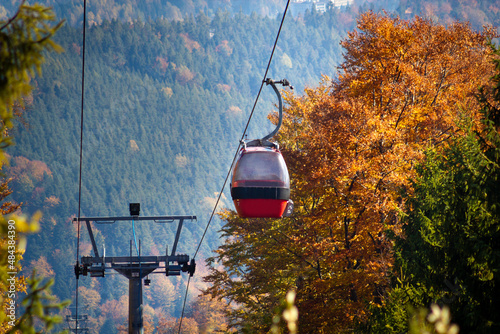 Gondola Lift on Jaworzyna Krynicka Mountain in autumn. Krynica-Zdroj, Poland.