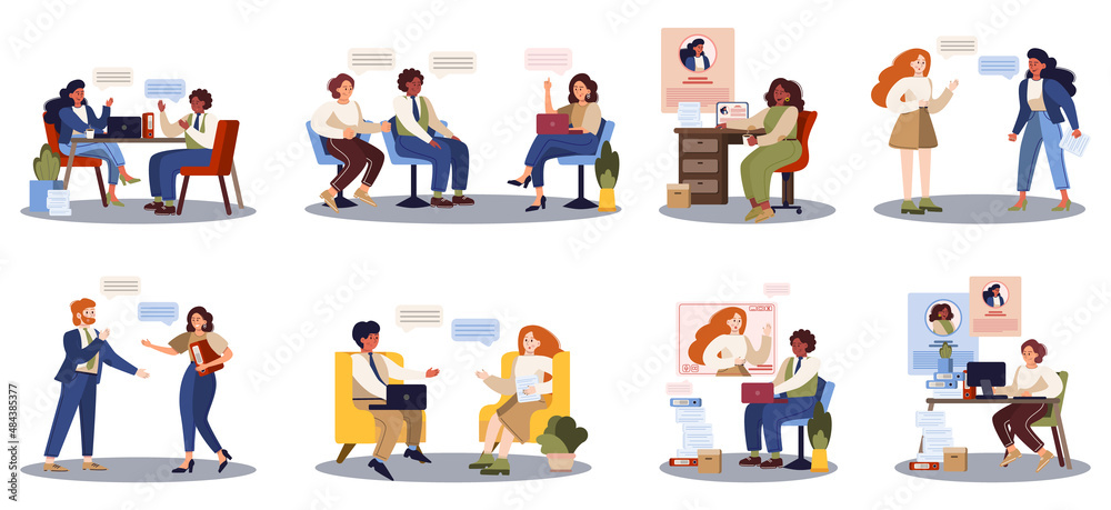 People on a job interview set. Idea of business company and conversation - obrazy, fototapety, plakaty 