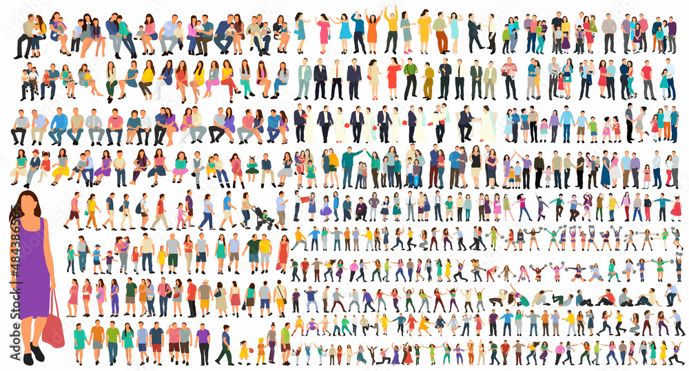 people set flat design on white background isolated, vector