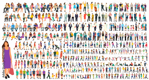 people set flat design on white background isolated, vector