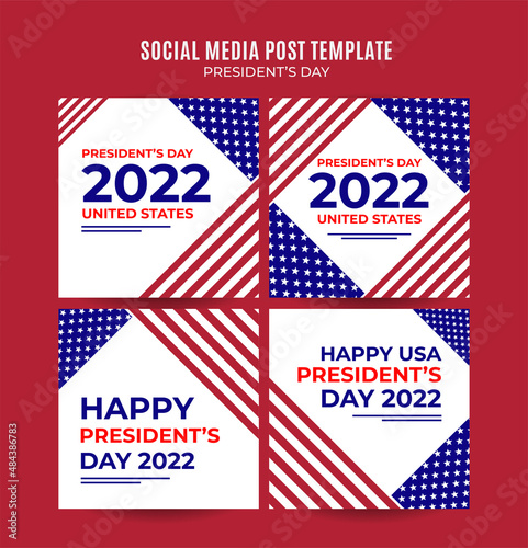 Happy Presidents day in United States. Federal holiday in America. Celebrated in February. Instagram post, Poster, web banner, space area and background.