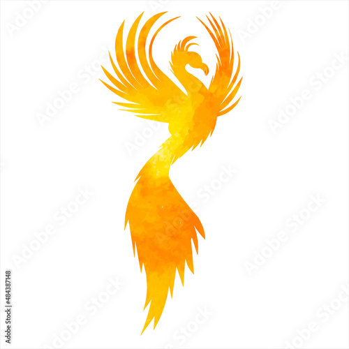 phoenix bird watercolor silhouette ,on white background