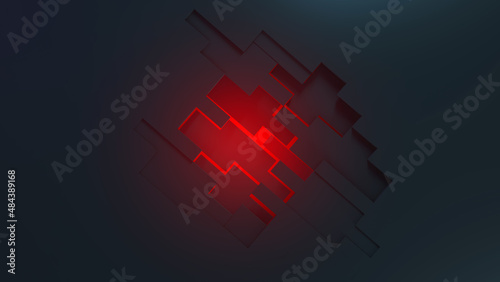 Geometric shapes Futuristic background red ligth photo