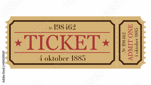 Retro cinema and theater ticket. Retro ticket invitation. Old cinema ticket from the 19th century.