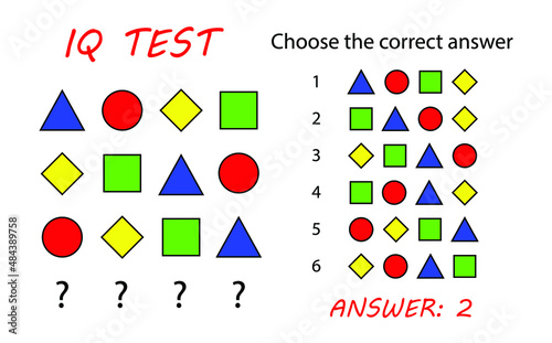 IQ test. Cognitive neuropsychological test brain training. Logical task, educational game.