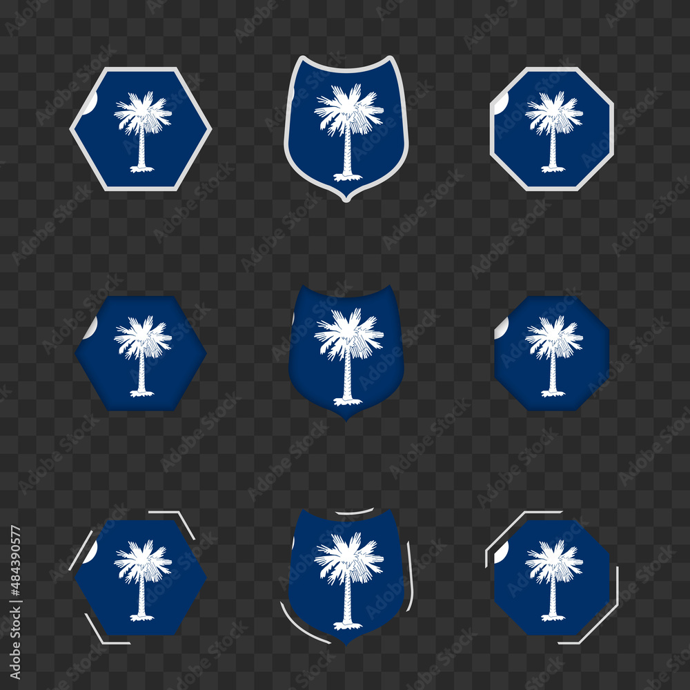 National symbols of South Carolina on a dark transparent background, vector flags of South Carolina.