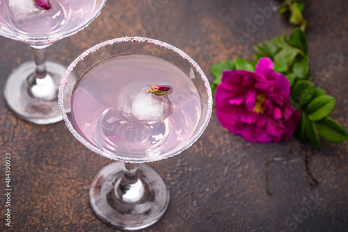 Pink martini cocktail with rose syrup