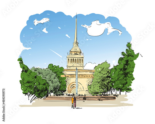 Russia. Saint Petersburg. Admiralty hand drawn sketch. City vector illustration