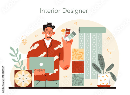 Interior designer concept. Decorator planning the design of a room