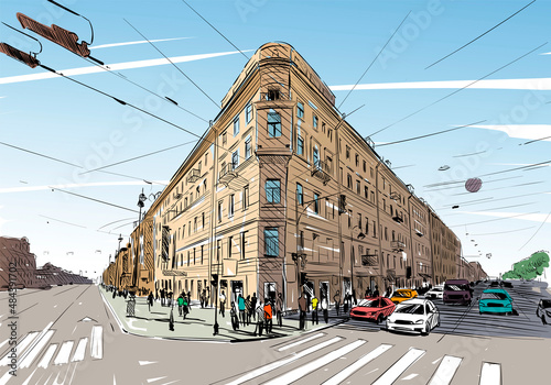 Russia. Saint Petersburg. Unusual perspective hand drawn sketch. City vector illustration