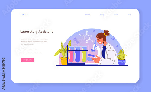 Laboratory assistant web banner or landing page. Pharmaceutical research