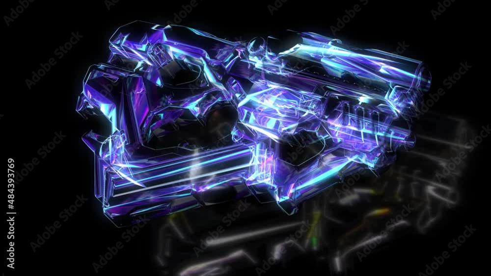 Cyberpunk sky-fi HUD digital weapon. 3d render of a gun in neon colors. 4K footage Cyberpunk sky-fi HUD digital weapon. 3d render of a gun in neon colors. 4K footage