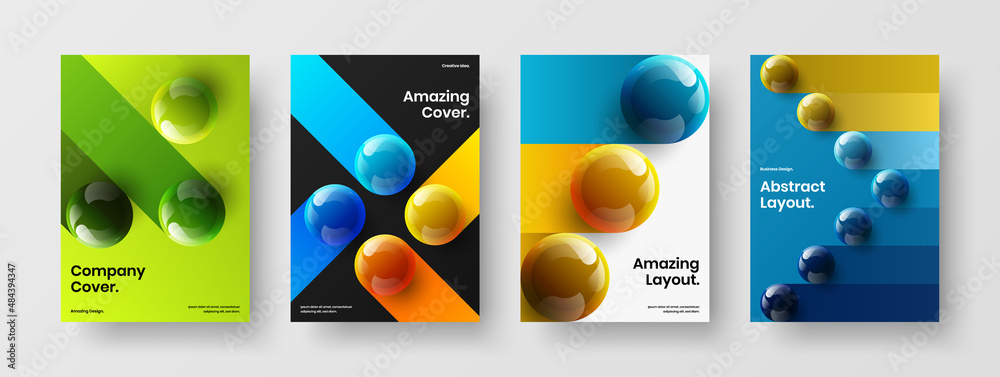 Original poster vector design template collection. Premium 3D spheres booklet concept bundle.
