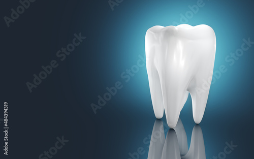 Fototapeta Naklejka Na Ścianę i Meble -  Human tooth with copy space 3d render illustration on blue background