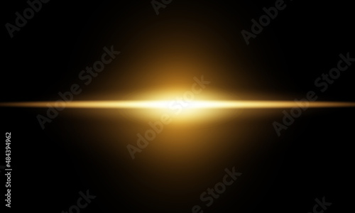 Glow isolated gold transparent effect, line, solar flare on black background