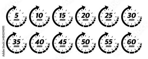 10, 15, 20, 25, 30, 35, 40, 45, 50 min, great design for any purposes. Vector logo photo
