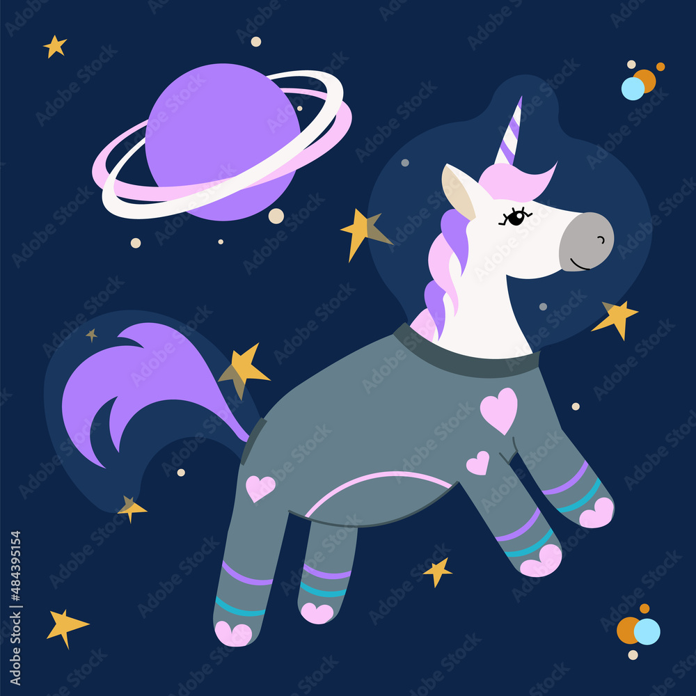  Unicorn in a spacesuit is in space among the stars