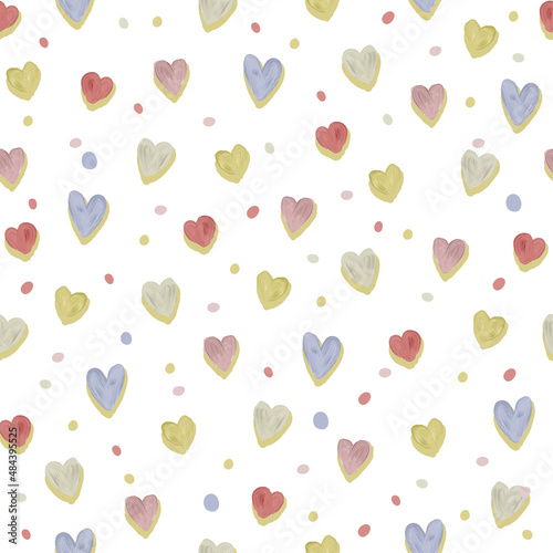 seamless happy valentine day on white background with doodle heart shape , greeting card