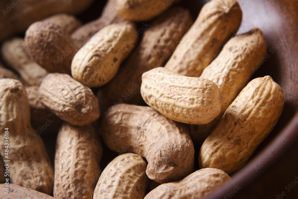Useful food Unshelled nuts in shell closeup Useful food Unshelled nuts in shell closeup