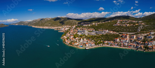 Fototapeta Naklejka Na Ścianę i Meble -  Panoramic view of NEUM, BOSNIA AND HERZEGOVINA, a seaside resort on the Adriatic Sea, is the only coastal access in Bosnia and Herzegovina. September 2020
