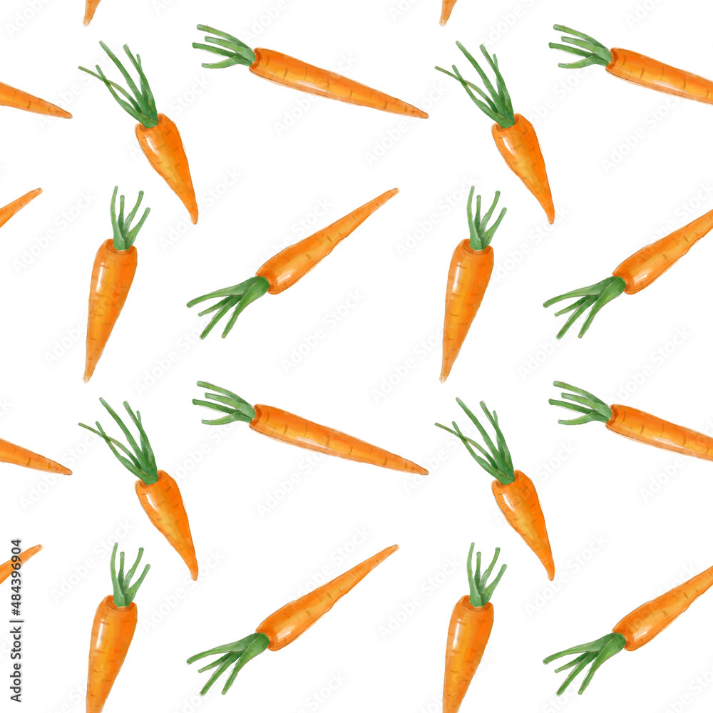 Watercolor seamless pattern of carrot. Hand-drawn illustration isolated on the white background. Watercolor seamless pattern of carrot. Hand-drawn illustration isolated on the white background.