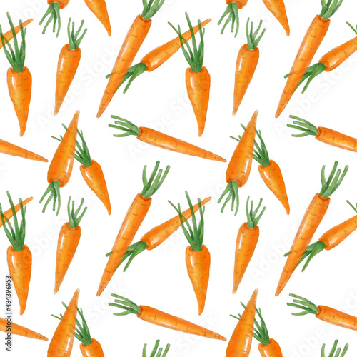Watercolor seamless pattern of carrot. Hand-drawn illustration isolated on the white background.