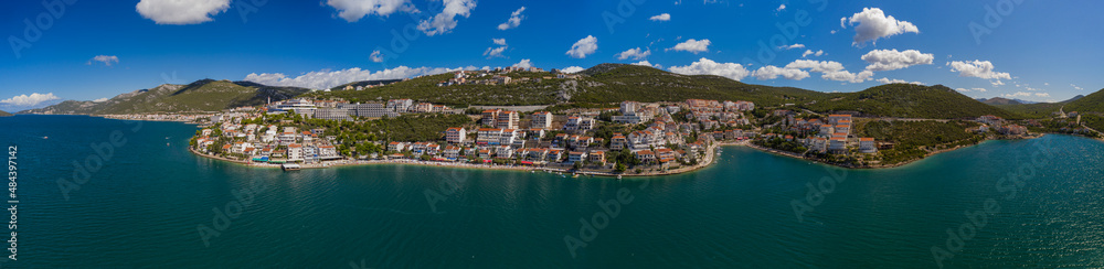 Panoramic view of NEUM, BOSNIA AND HERZEGOVINA, a seaside resort on the Adriatic Sea, is the only coastal access in Bosnia and Herzegovina. September 2020