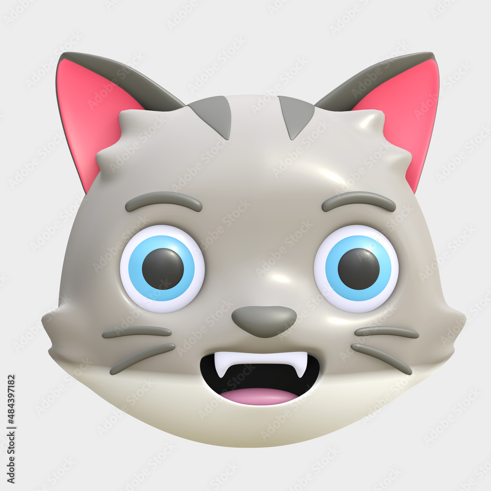 cute cat happy face expression icon cartoon 3d render illustration cute cat happy face expression icon cartoon 3d render illustration