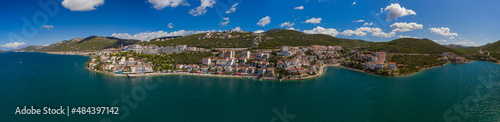 Panoramic view of NEUM, BOSNIA AND HERZEGOVINA, a seaside resort on the Adriatic Sea, is the only coastal access in Bosnia and Herzegovina. September 2020