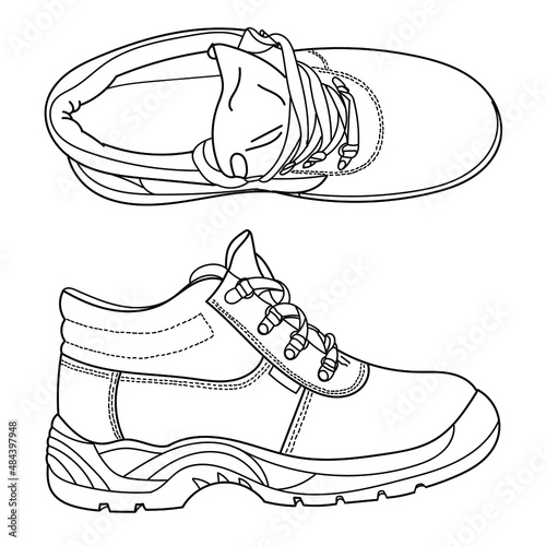 Safety boots. Personal protective equipment. Vector doodle illustration.
