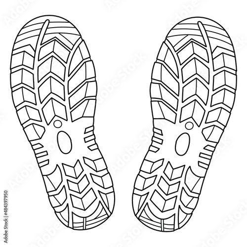 Hand drawn boots shoes. Doodle vector illustration. Bottom and above view.