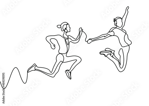 fit athletic woman jumping in air and doing different poses