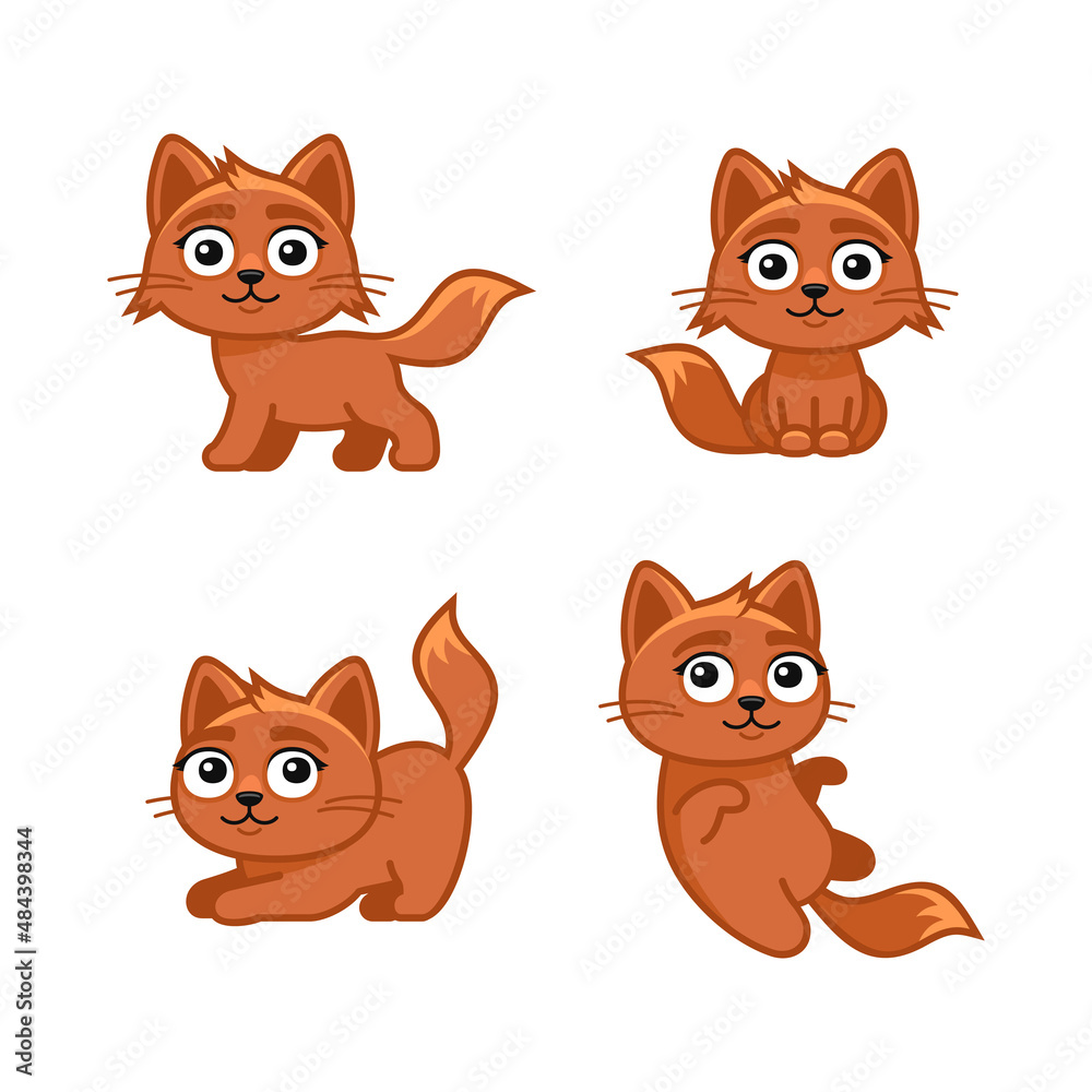 Red Cute Cats Set in Different Poses. Vector Red Cute Cats Set in Different Poses. Vector
