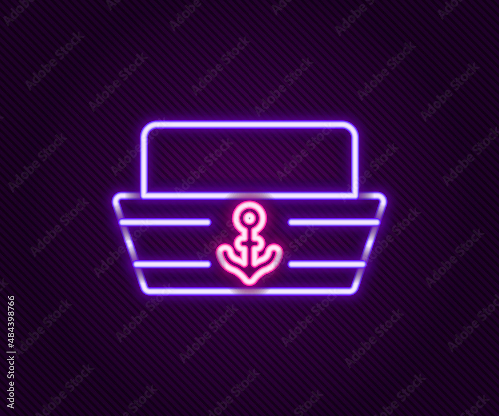 Glowing neon line Sailor hat icon isolated on black background. Colorful outline concept. Vector Glowing neon line Sailor hat icon isolated on black background. Colorful outline concept. Vector